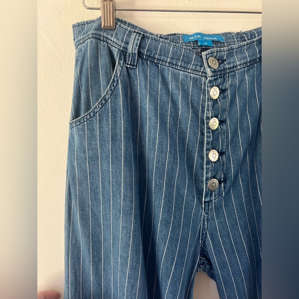 M.i.h Paradise Ultra High-Rise Straight Blue Denim White Striped Jeans Size‎ 27 - Picture 6 of 12